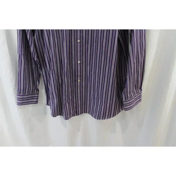 Cremieux Mens Purple Striped Long Sleeve Cotton Button Down Shirt L - Picture 4 of 6